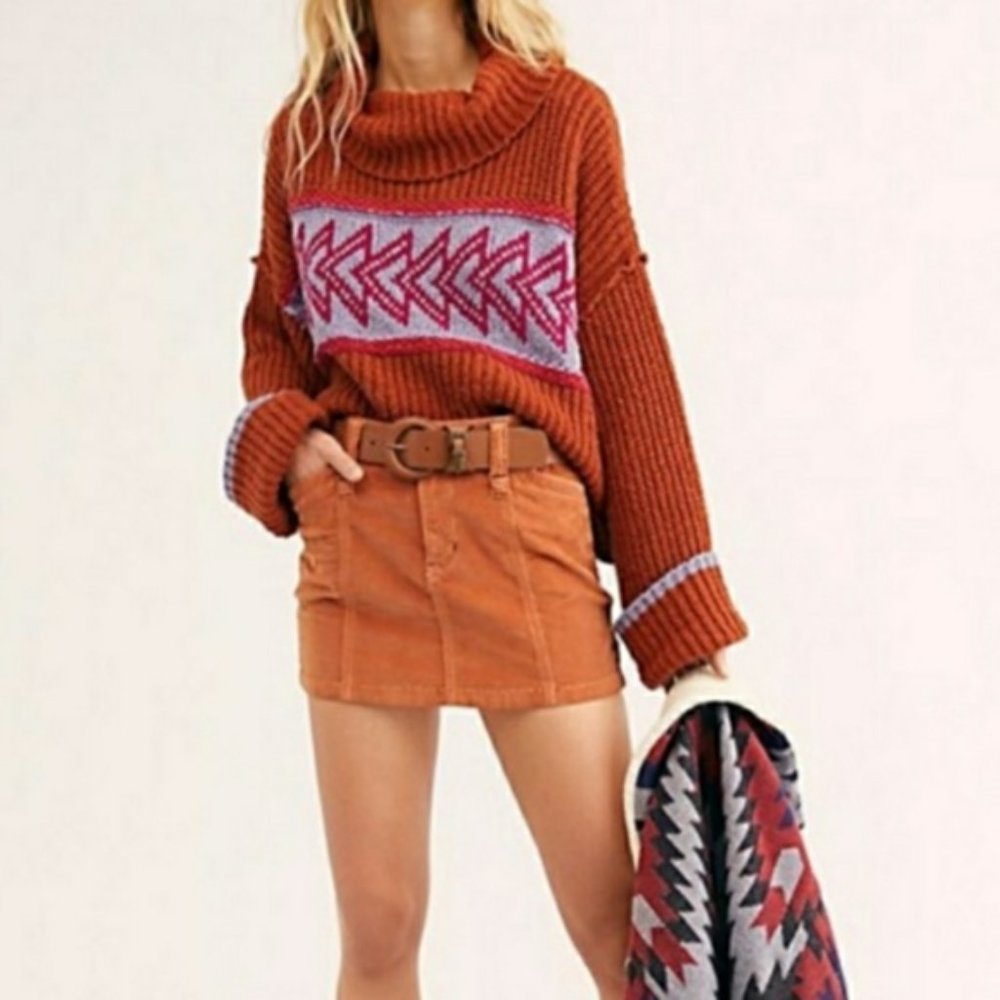 Free People Rust and Purple Cowl Neck Sweater